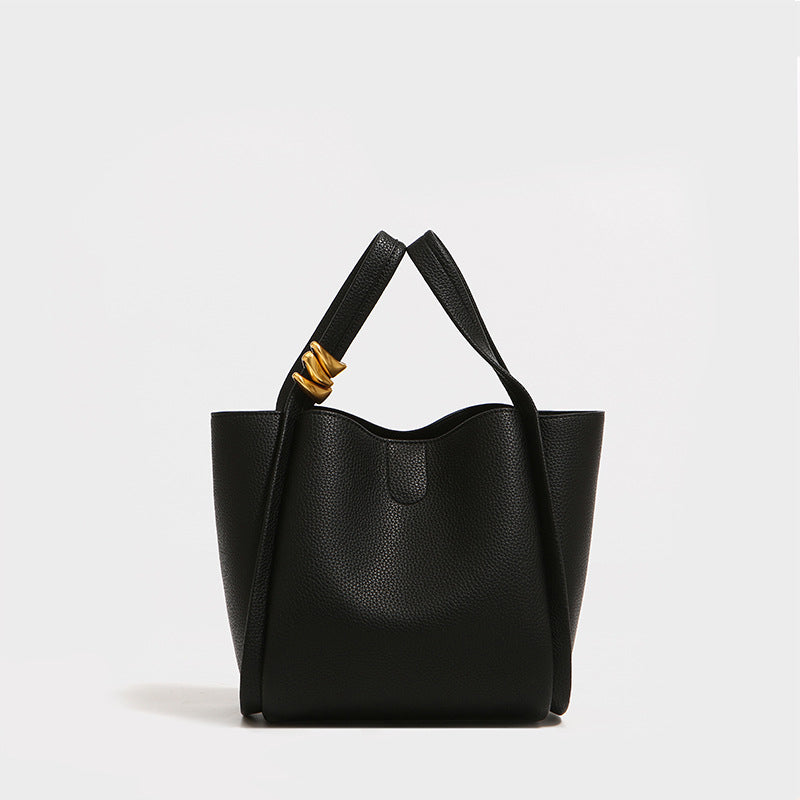 Women’s Minimal Small Genuine Leather Tote Bags Bucket Bags image 5