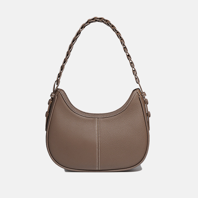 Women’s Minimal Genuine Leather Baguette Bags with Braided Strap image 6