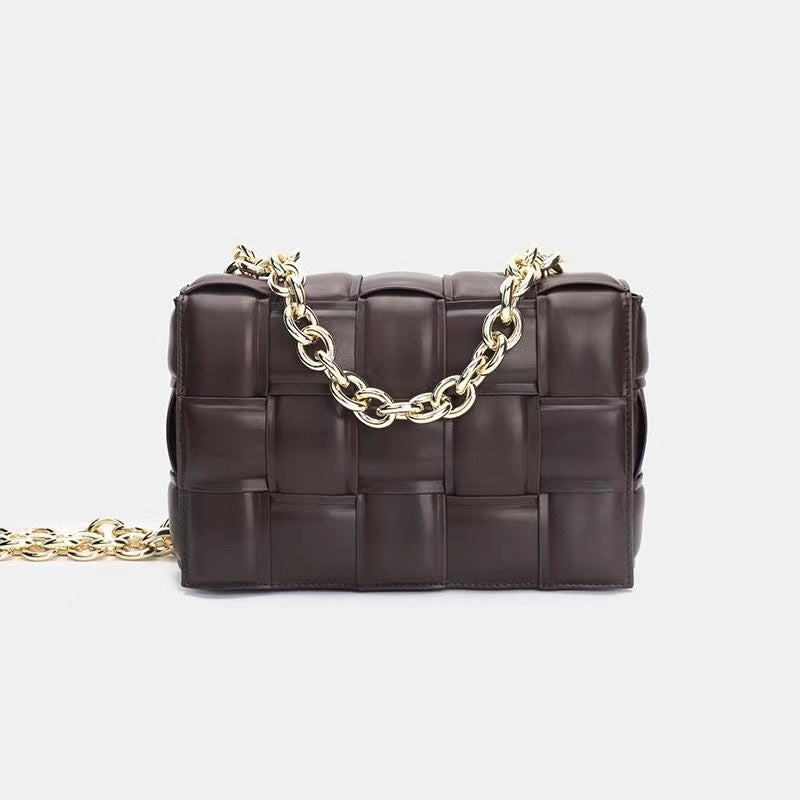 Women’s Metal Chains Leather Woven Crossbody Bags image 2