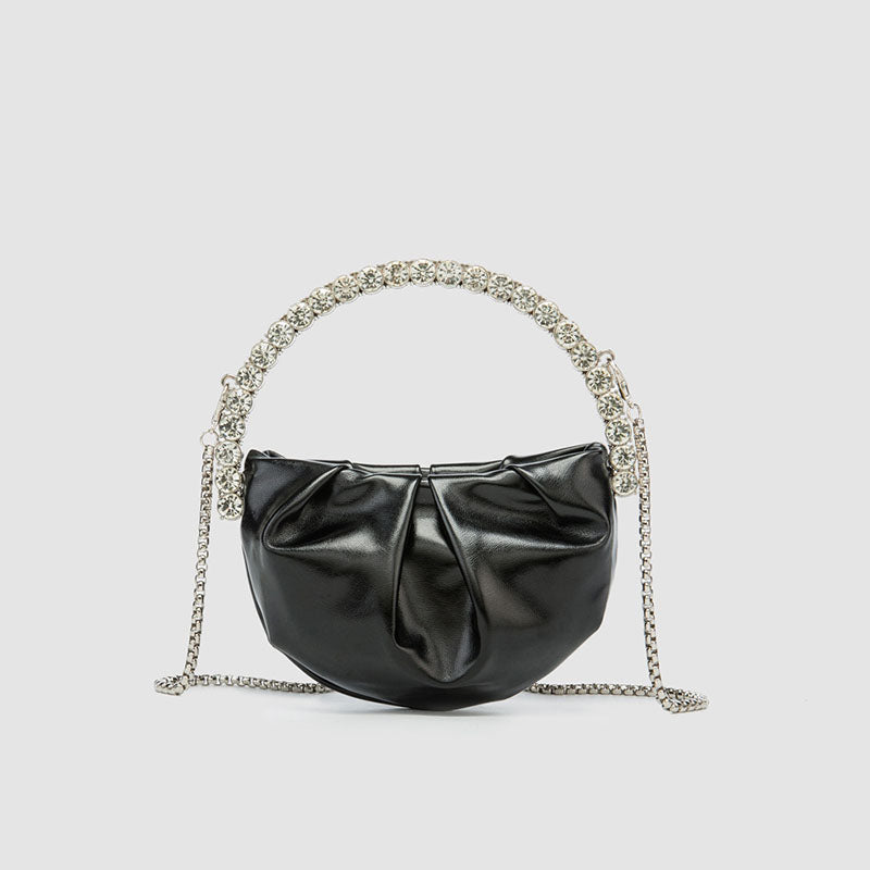 Women’s Rhinestone Handle Metallic Slouchy Evening Clutch Bags image 7