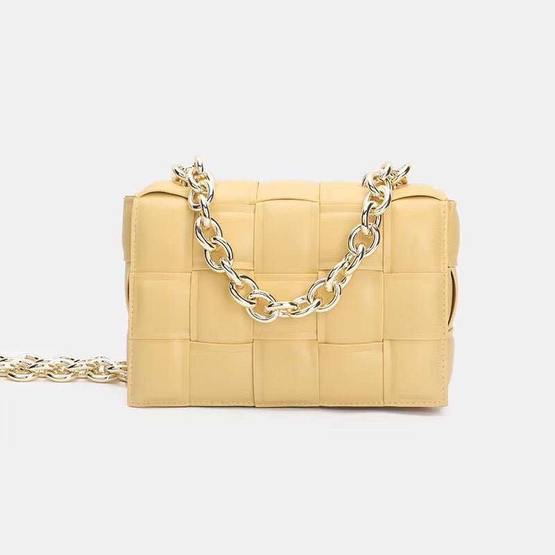 Women’s Metal Chains Leather Woven Crossbody Bags image 6