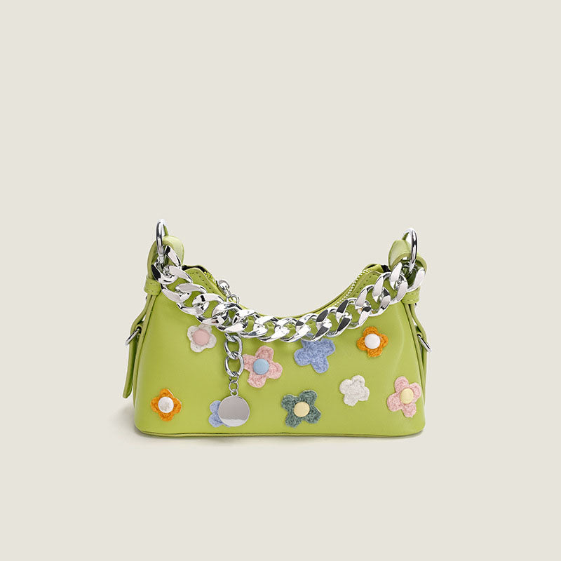 Women’s Flowers Chains Vegan Baguette Bags with Shoulder Strap image