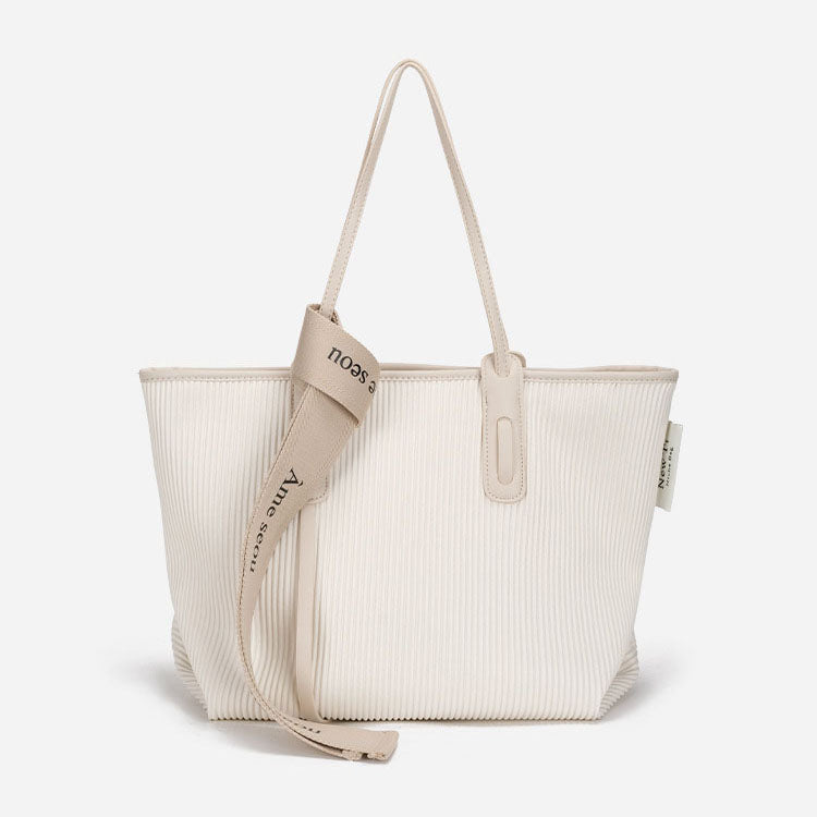 Women’s Striped Vegan Tote Bags with Letter Strap image
