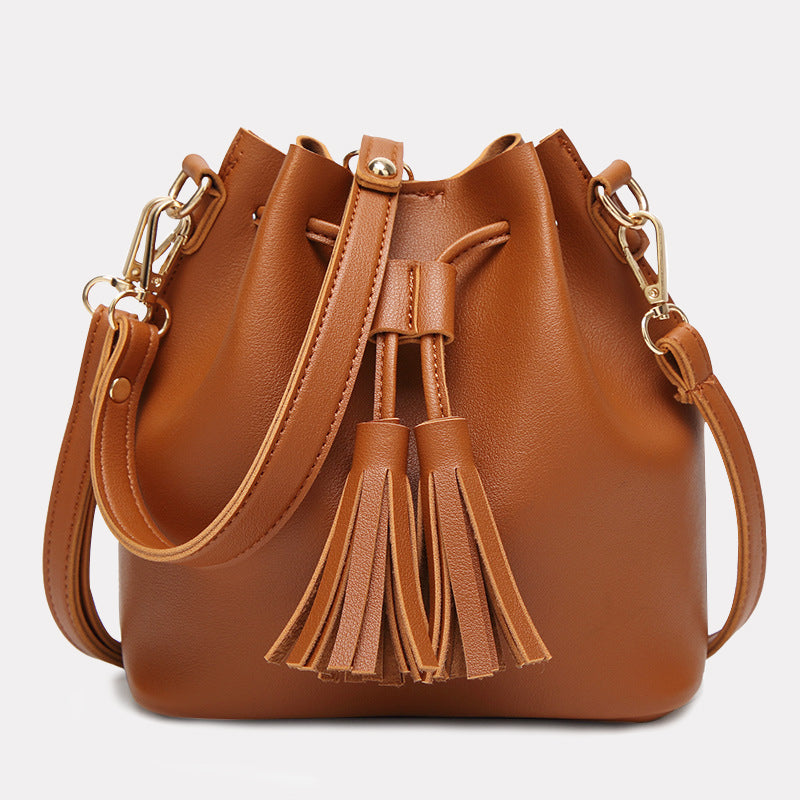 Women’s Tassel Mini Bucket Bags with Drawstring in Vegan Leather image