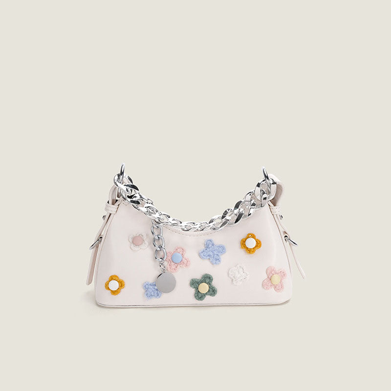 Women’s Flowers Chains Vegan Baguette Bags with Shoulder Strap image 9