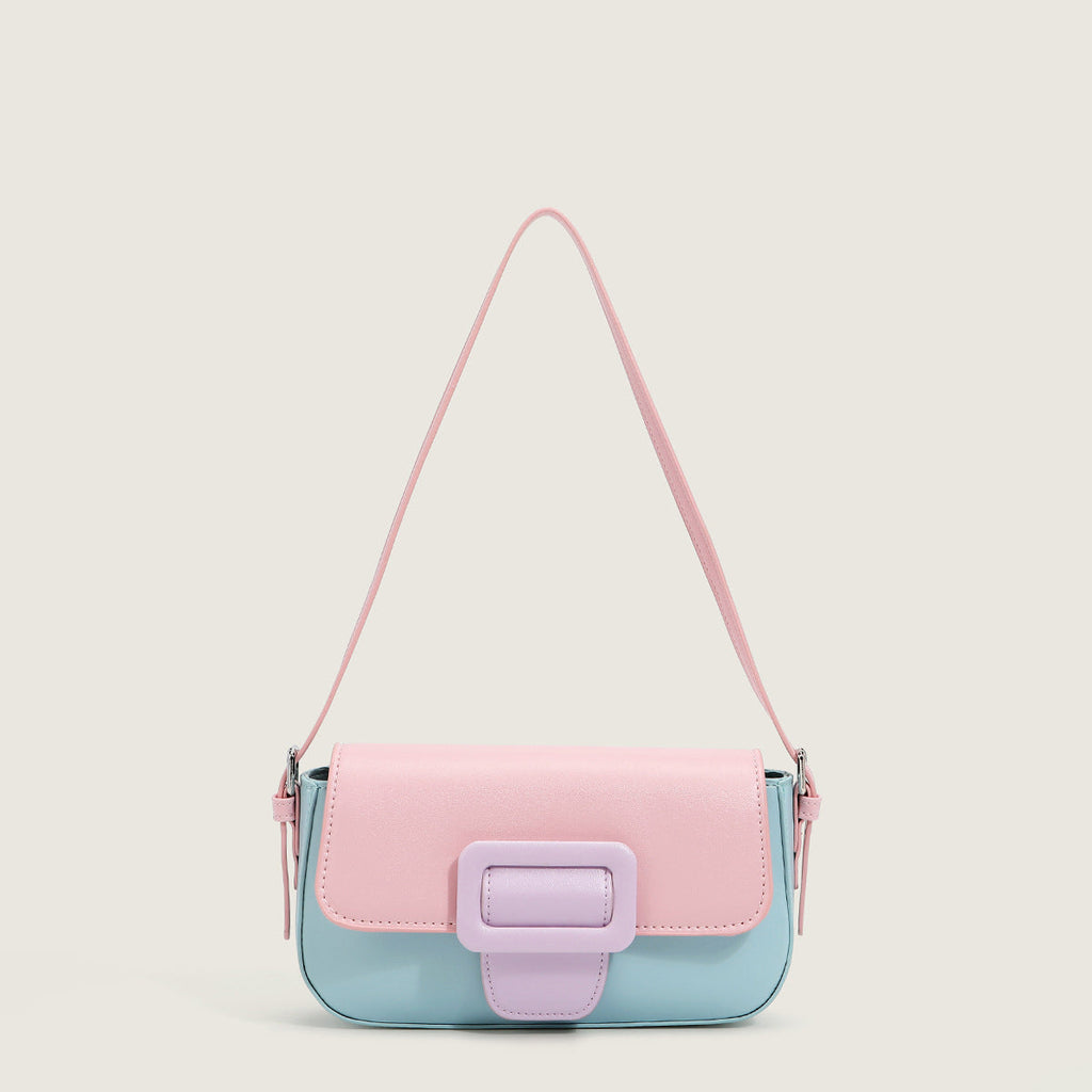 Women’s Contrast Color Flap Baguette Bags in Vegan Leather image