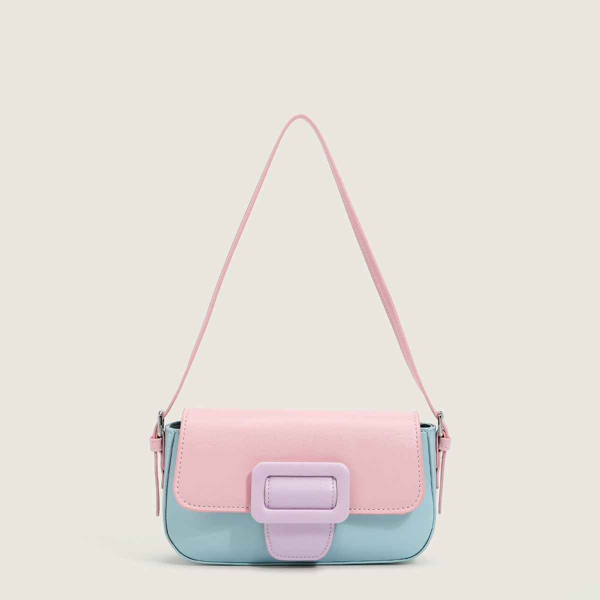 Women’s Contrast Color Flap Baguette Bags in Vegan Leather image