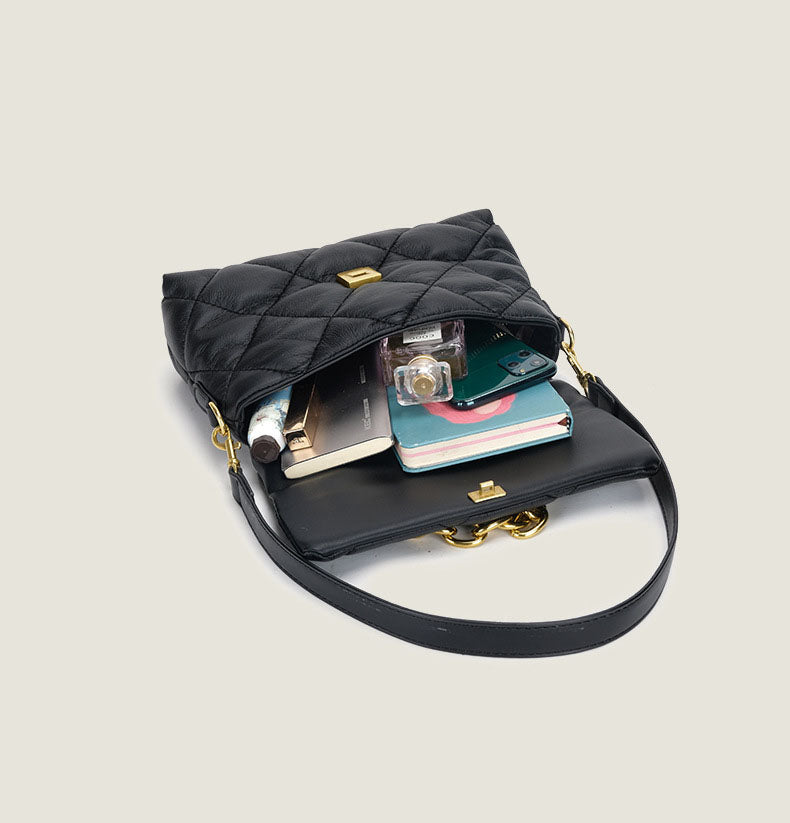 Women’s Quilted Vegan Baguette Bags with Chains image 8