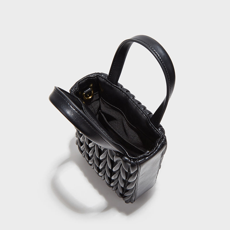 Women’s Genuine Leather Quilted Mini Tote Bags with Jeweled Chains image 4