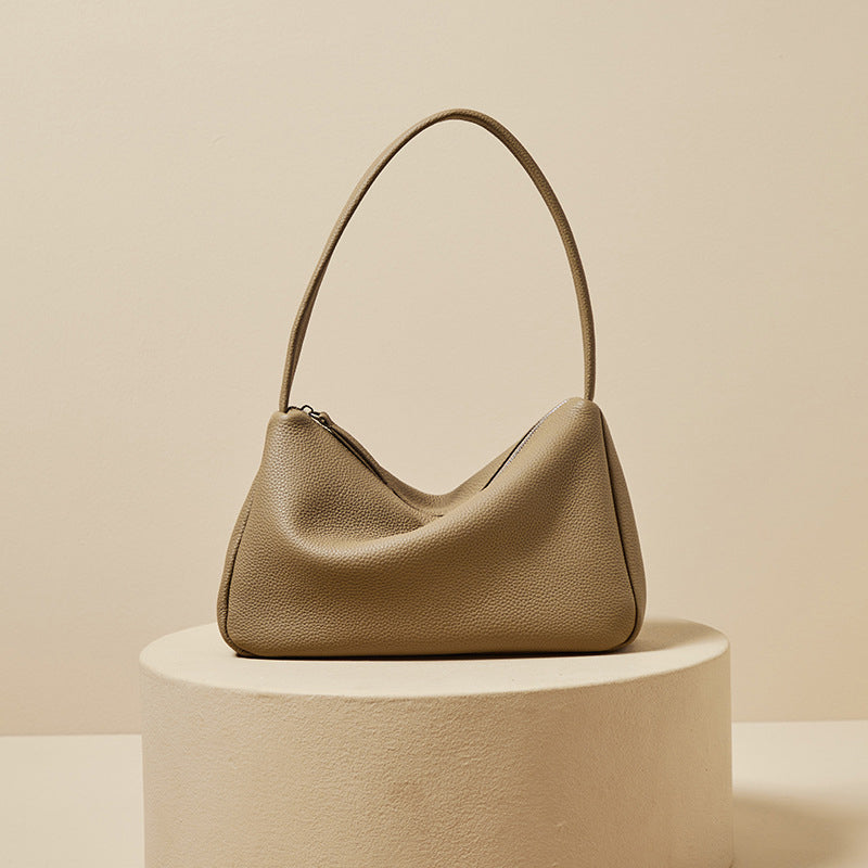 Women’s Lychee Grain Genuine Leather Simple Baguette Bags image 5