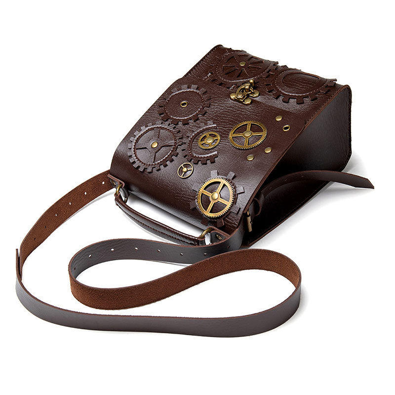 Women’s Steampunk Messenger Bag in Brown Vegan Leather image 3
