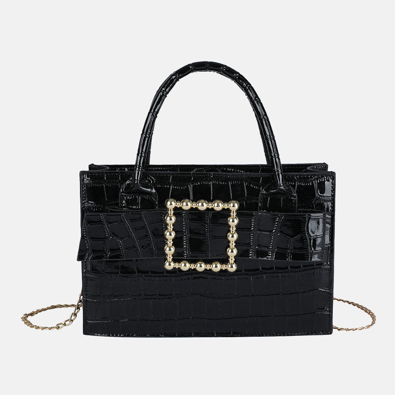 Women’s Vegan Croc Print Square Handbags with Buckle image 3