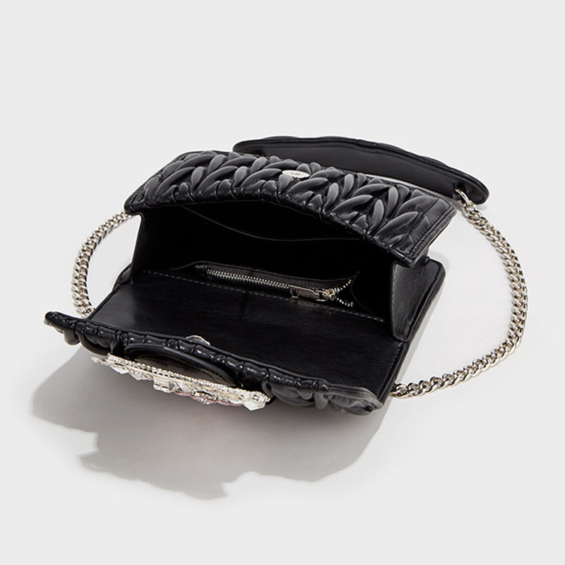 Women’s Jeweled Circle Quilted Small Crossbody Bags in Genuine Leather image 6