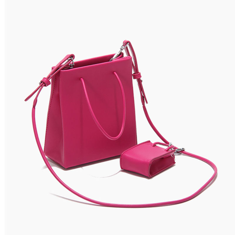 Women’s Hot Pink Tote Handbags with Mini bags – Multi Straps image 5