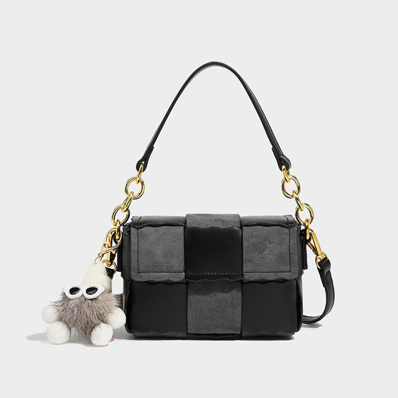Women’s Small Muse Checker Baguette Bags with Furry Doll image 4