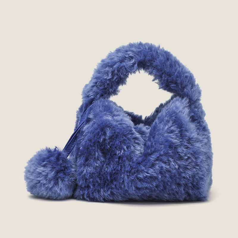 Women’s Fuax Fur Pompom Top Handle Bags image 7