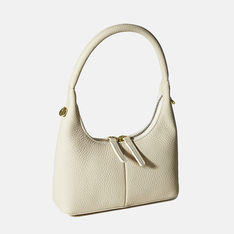 Women’s Textured Double Zipper Genuine Leather Hobo Baguette Bags image