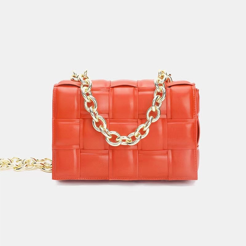 Women’s Metal Chains Leather Woven Crossbody Bags image 5