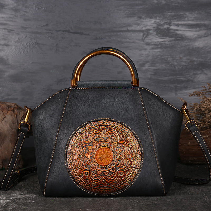 Women’s Totem Embossed Vintage Top Handle Handbags in Genuine Leather image 6
