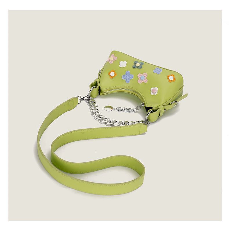 Women’s Flowers Chains Vegan Baguette Bags with Shoulder Strap image 3