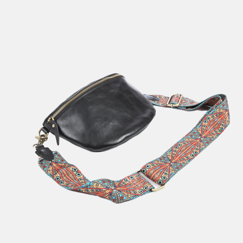 Women’s Wide Floral Strap Genuine Leather Fanny Packs image