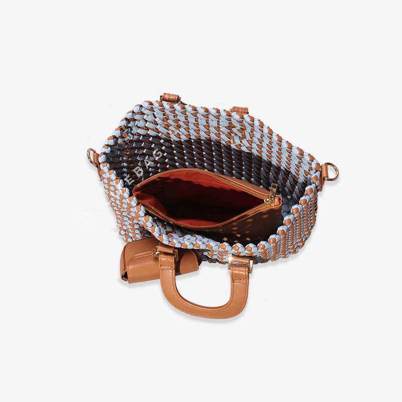 Women’s Handmade Two Tone Braided Tote Bags in Vegan Leather image 4