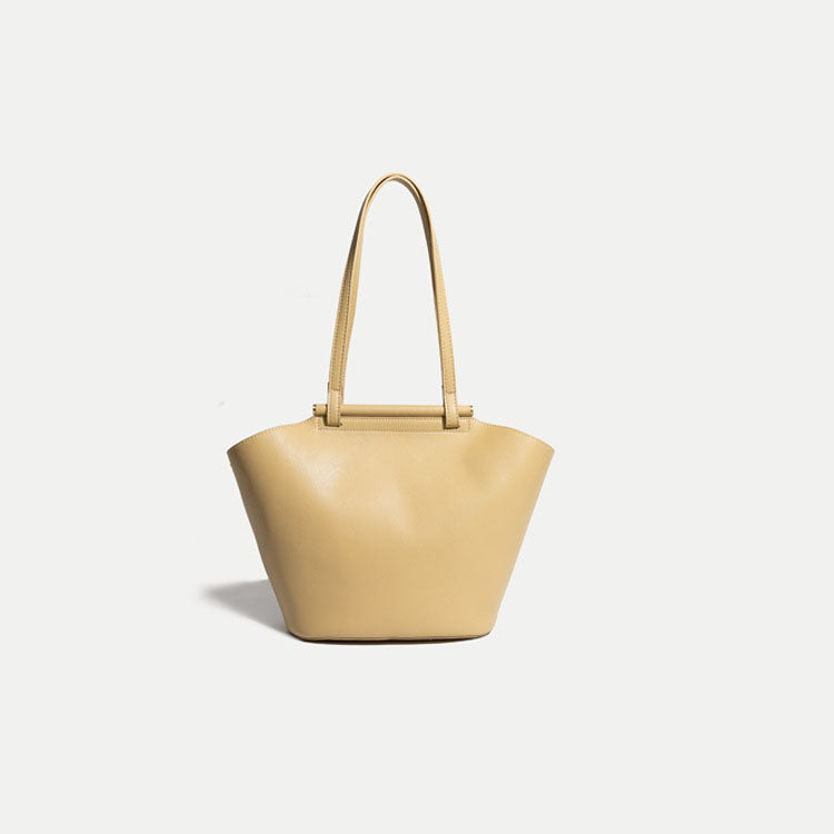 Women’s Minimalist Genuine Leather Bucket Tote Bags with Interior Pouch image 9