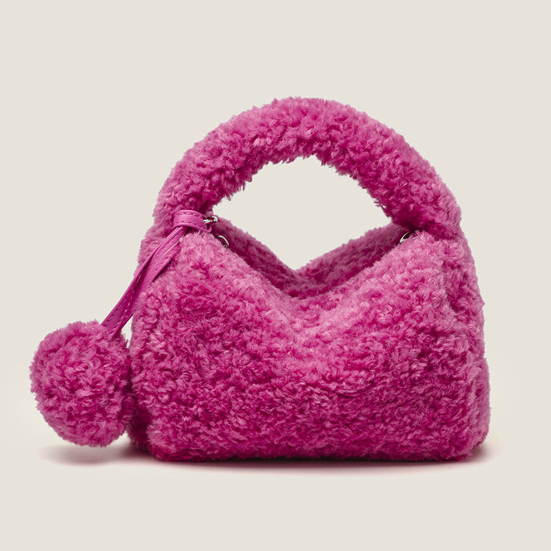 Women’s Fuax Fur Pompom Top Handle Bags image 2