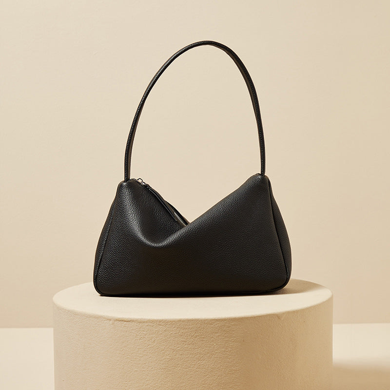 Women’s Lychee Grain Genuine Leather Simple Baguette Bags image 6