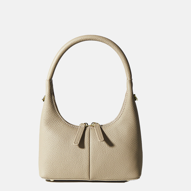 Women’s Textured Double Zipper Genuine Leather Hobo Baguette Bags image 2