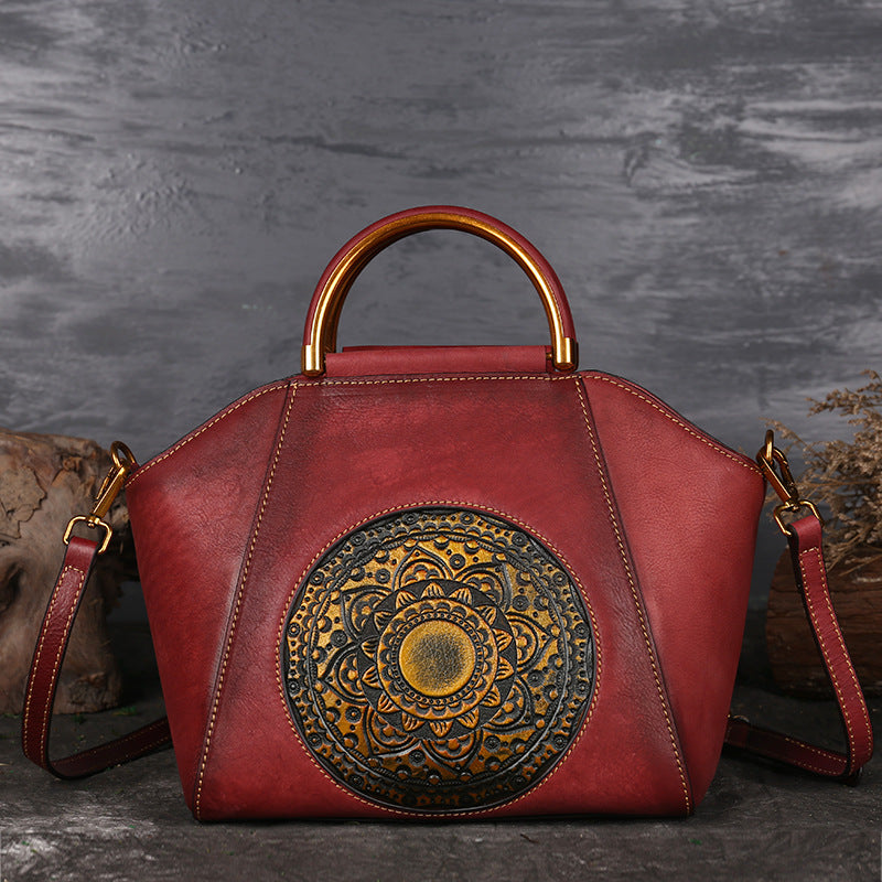 Women’s Totem Embossed Vintage Top Handle Handbags in Genuine Leather image 7