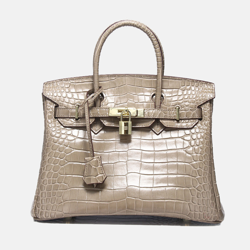 Women’s Smooth Croc Print Genuine Leather Top Handle Bags image 7