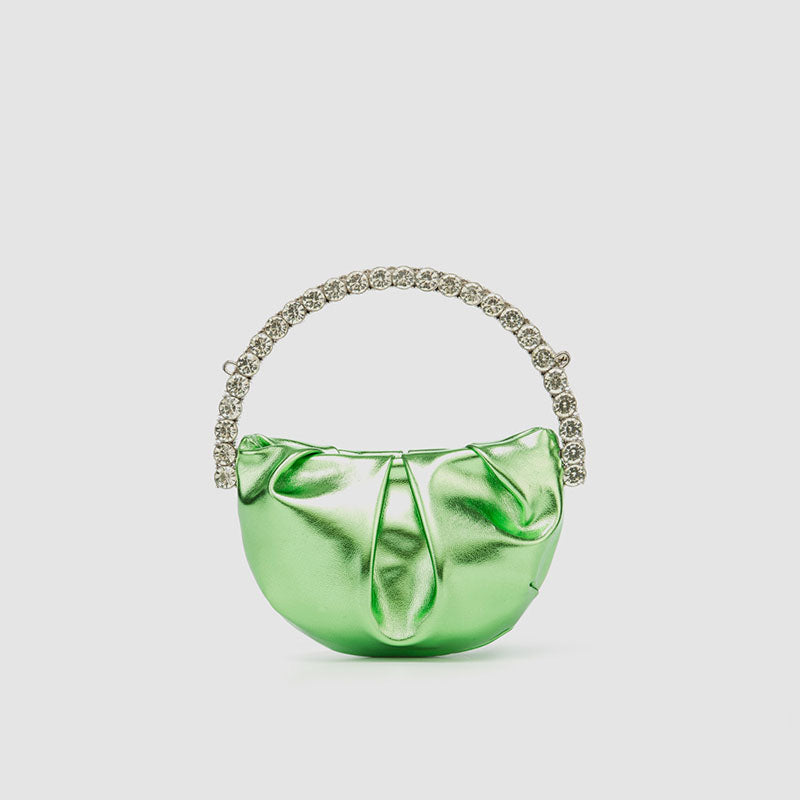 Women’s Rhinestone Handle Metallic Slouchy Evening Clutch Bags image 8