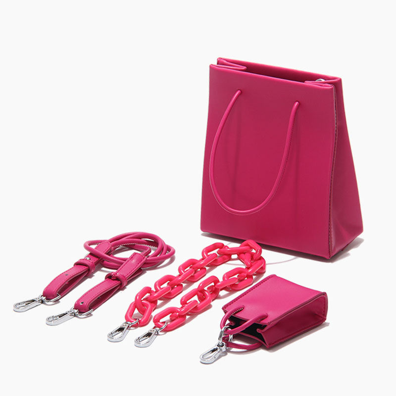 Women’s Hot Pink Tote Handbags with Mini bags – Multi Straps image 6