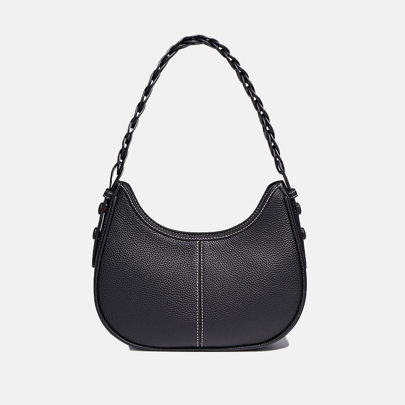 Women’s Minimal Genuine Leather Baguette Bags with Braided Strap image 8