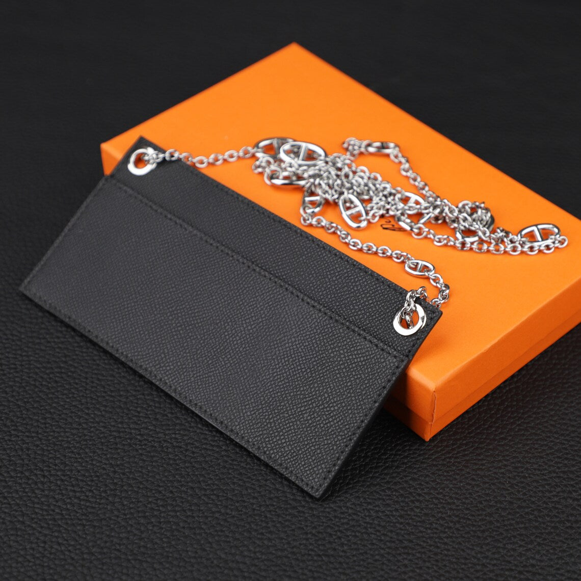 Epsom Leather Wallet Insert with Chain Strap