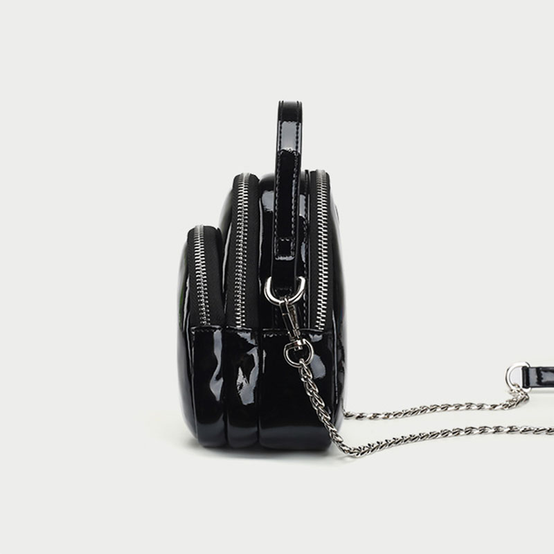 Women’s Black Patent Leather Letter Mini crossbody Bags with Chains image 2