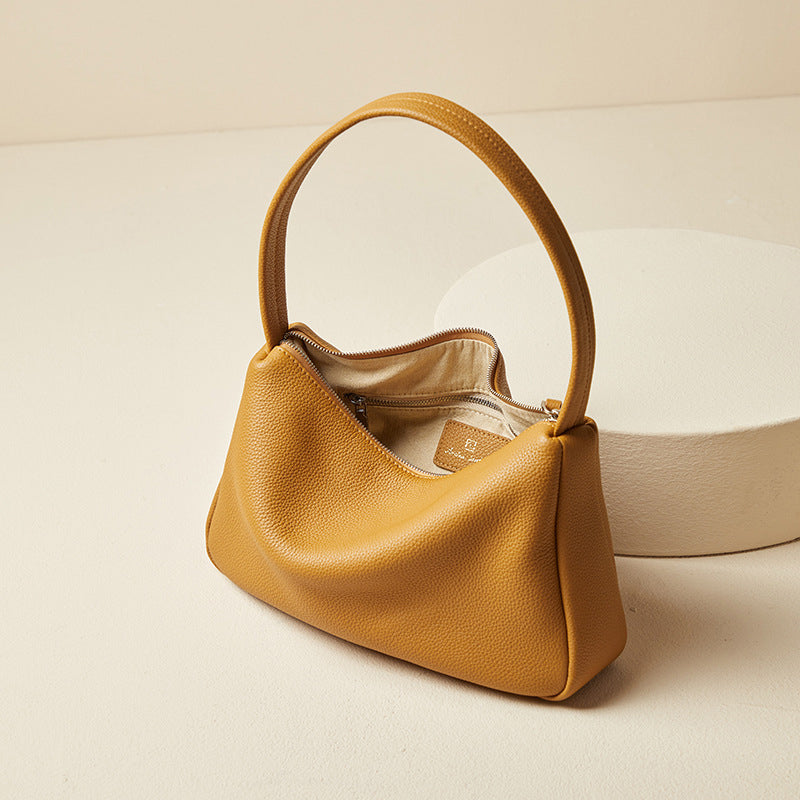 Women’s Lychee Grain Genuine Leather Simple Baguette Bags image 7
