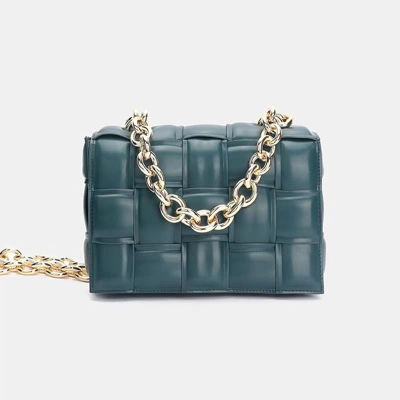 Women’s Metal Chains Leather Woven Crossbody Bags image 8