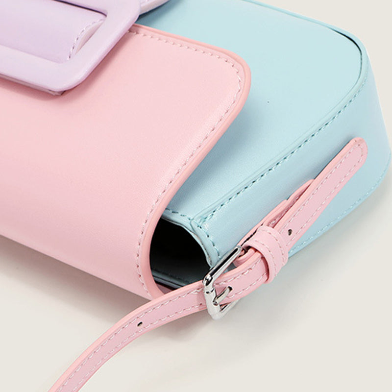 Women’s Contrast Color Flap Baguette Bags in Vegan Leather image 7