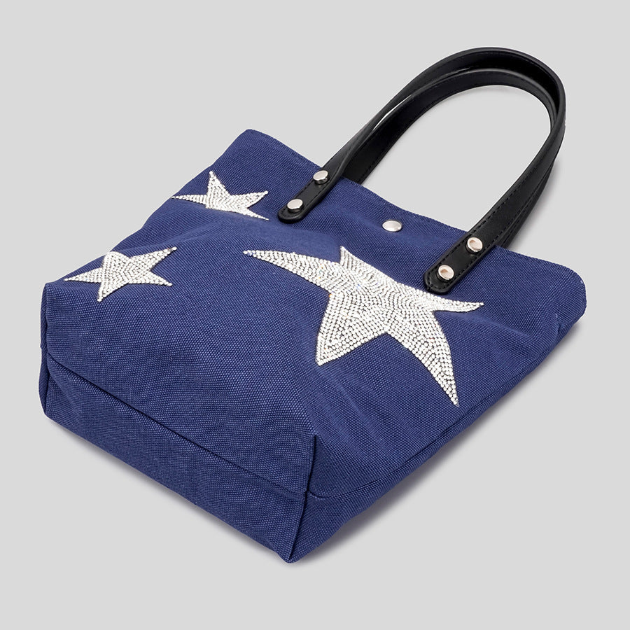 Women’s Rhinestone Stars Canvas Tote Bags in Navy image 5