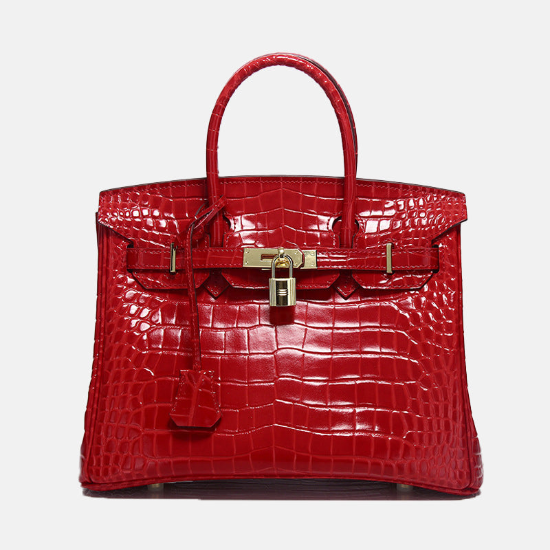 Women’s Smooth Croc Print Genuine Leather Top Handle Bags image 8