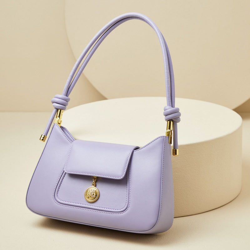 Women’s Genuine Leather Metal Medal Baguette Bags image 9