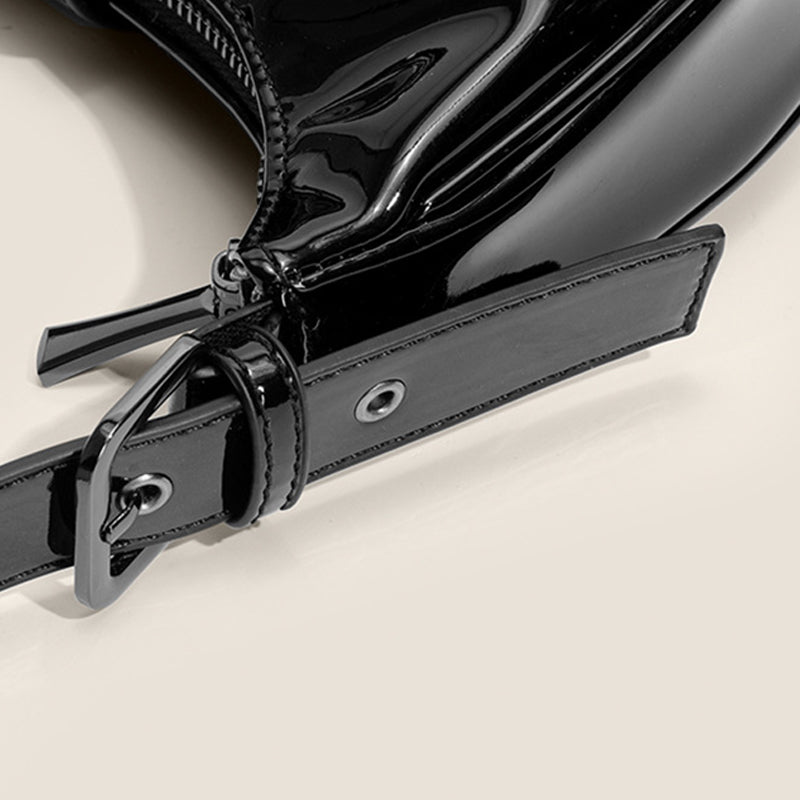 Women’s Croc Print Patent Leather Half Moon Saddle Shoulder Bags image 6