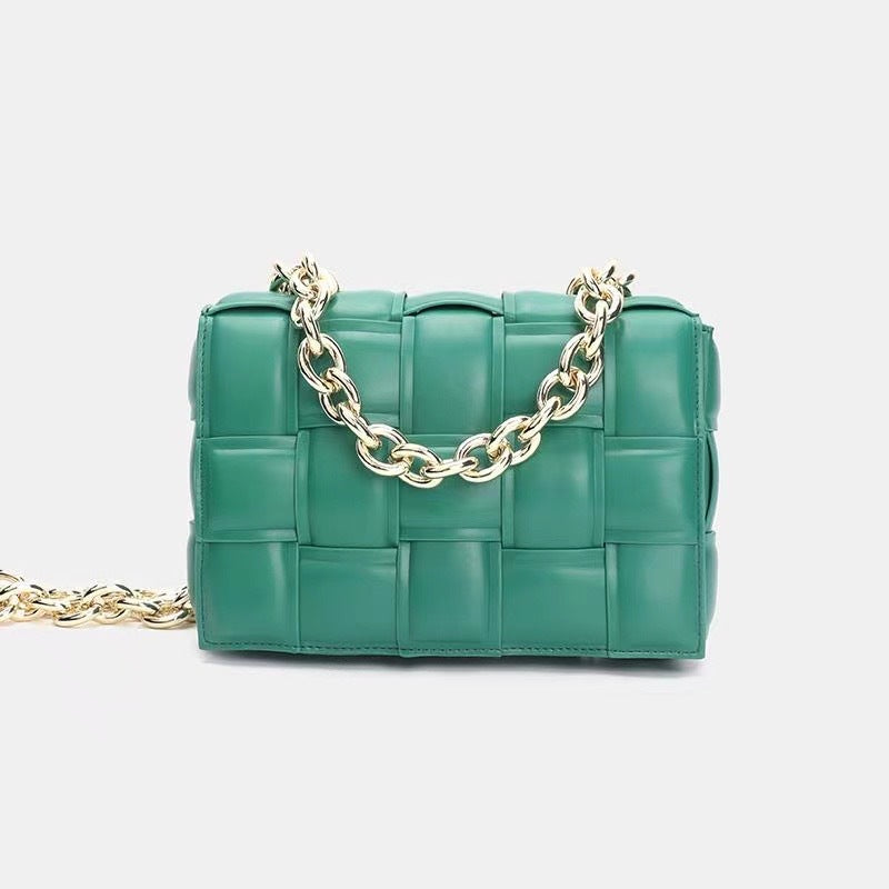 Women’s Metal Chains Leather Woven Crossbody Bags image 7