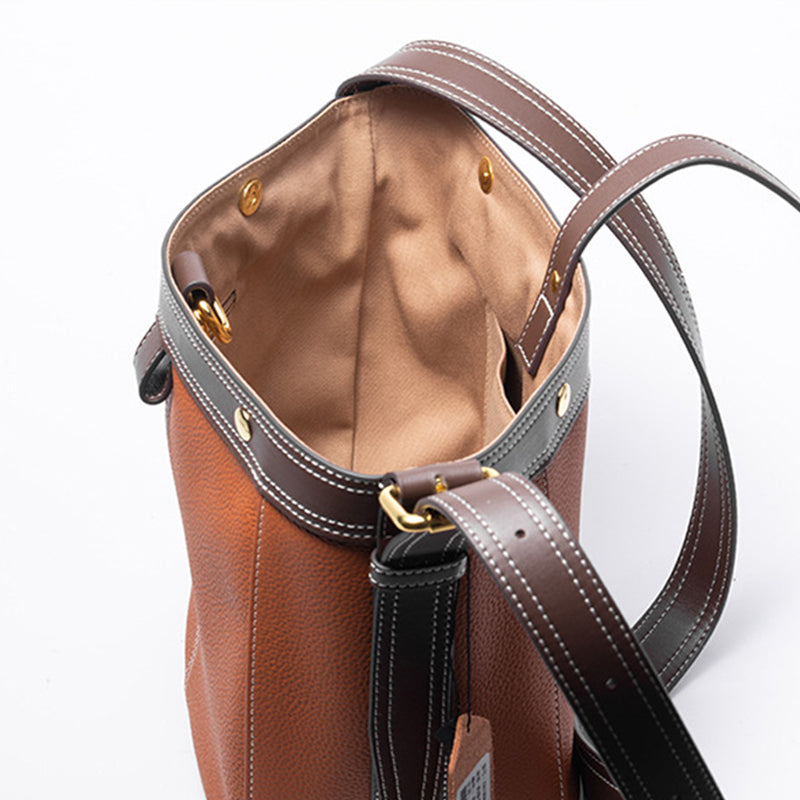 Women’s Stitching Genuine Leather Tote Bags with Interior Pouch image 3