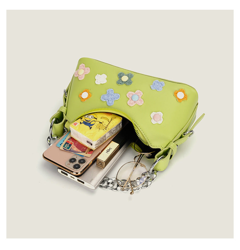 Women’s Flowers Chains Vegan Baguette Bags with Shoulder Strap image 6