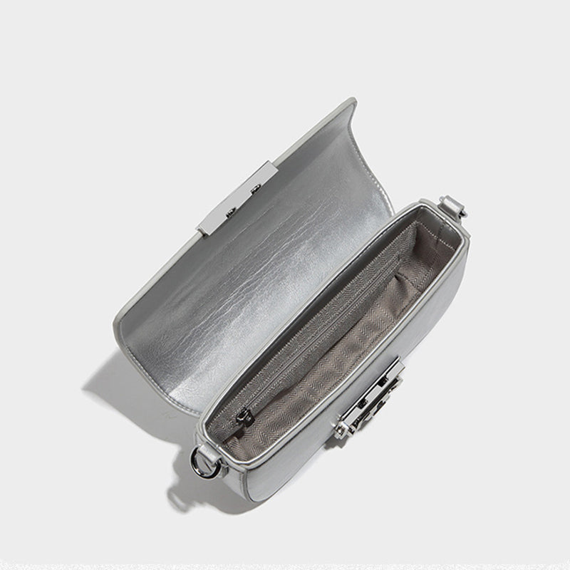 Women’s Metallic Flap Buckle Baguette Bags – Silver image 9