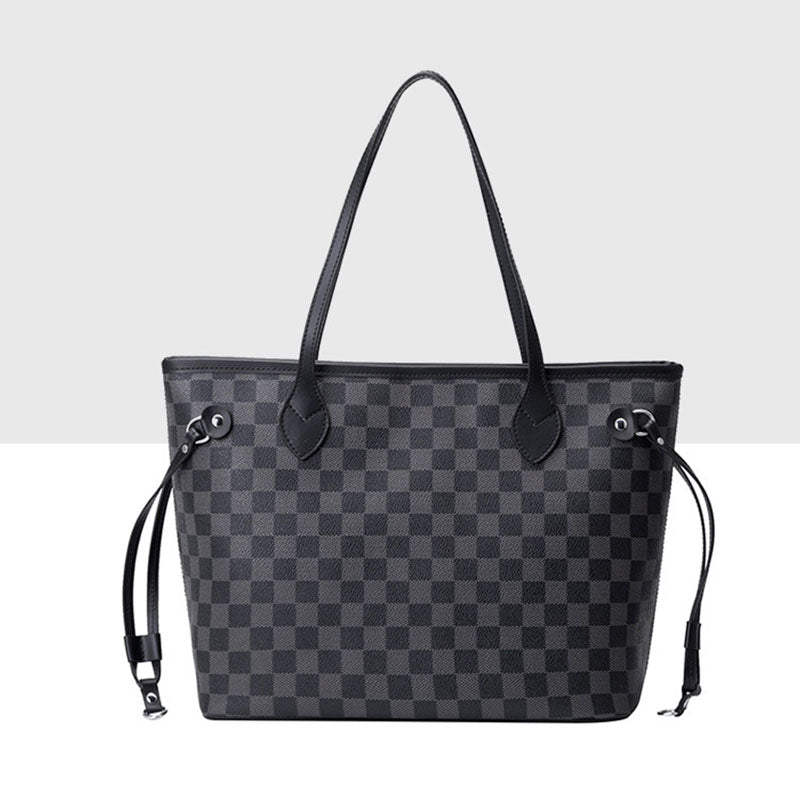 Women’s Black Checkerboard Large Tote Bags with Purse image