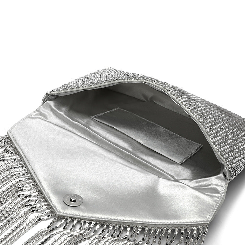 Women’s Silver Rhinestones Envelope Evening Bags with Fringe image 8